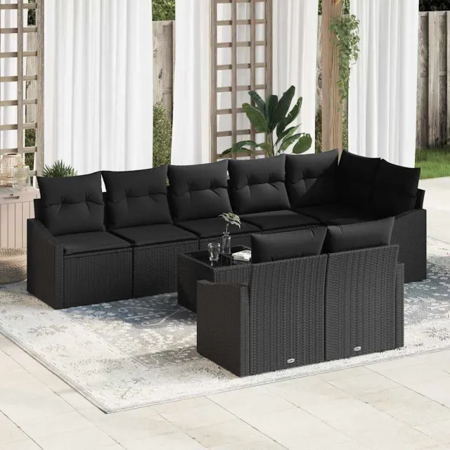 vidaXL Bankstel 9 st Zwart poly rattan