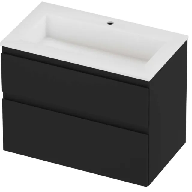 Proline Aristo Badmeubelset Polystone Elegant 1 Kraangat 80x46x62 cm Mat White Mat Zwart