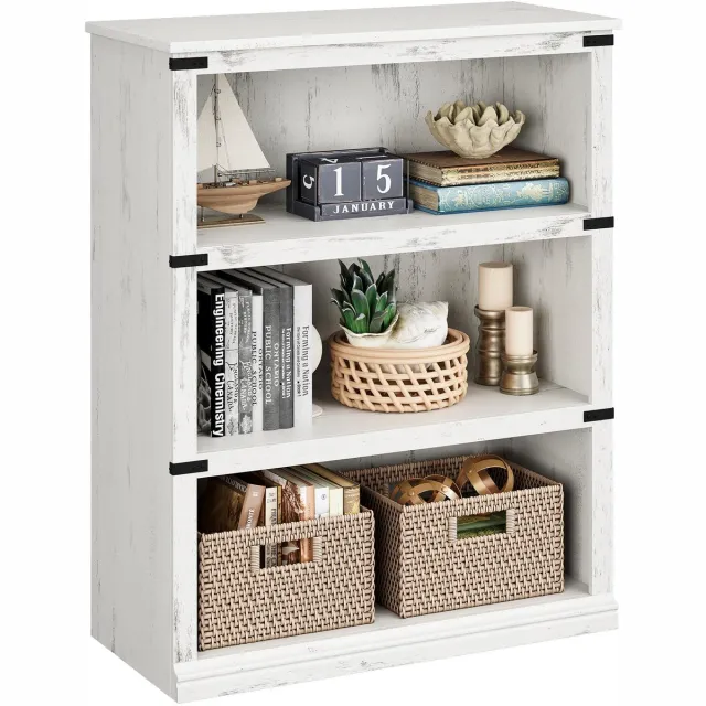 Triumpunpre Boekenkast 3 Lagen - 80x31x101cm - Boekenkast Vintage - Opbergkast Open Vakken - Displaykast Vrijstaand - Voor Woonkamer En Kantoor - Wit