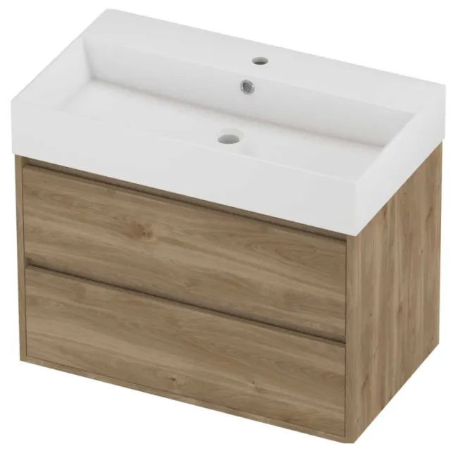 Proline Zara Badmeubelset Porselein Loft 1 Kraangat Greeploos 80x46x65 cm Glans Wit Cider Oak Eiken