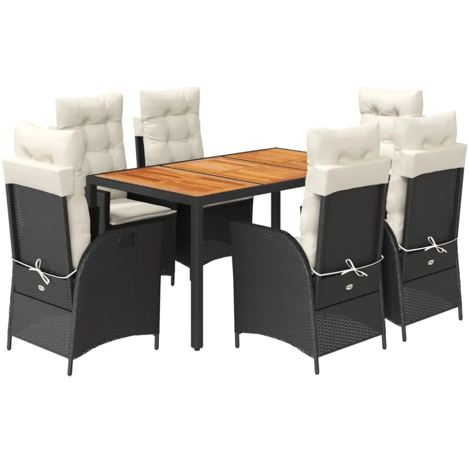 vidaXL 7-delige Tuinset met kussens poly rattan zwart, foto 3
