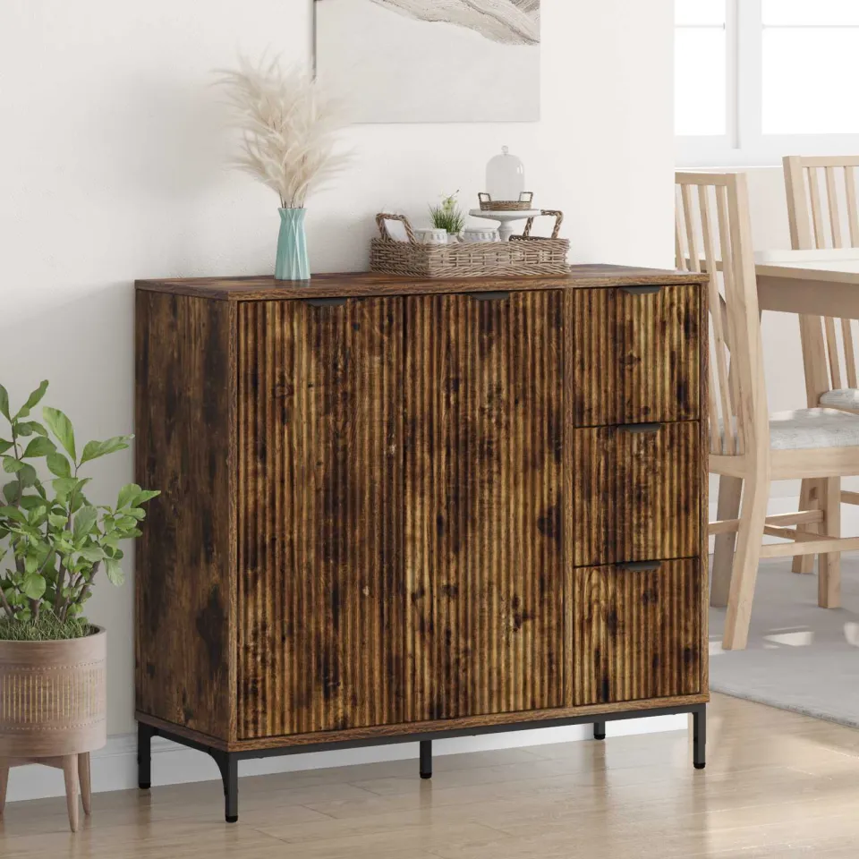 vidaXL Dressoir Gerookt eiken 89,5 x 33 x 82 cm Bewerkt hout, foto 4
