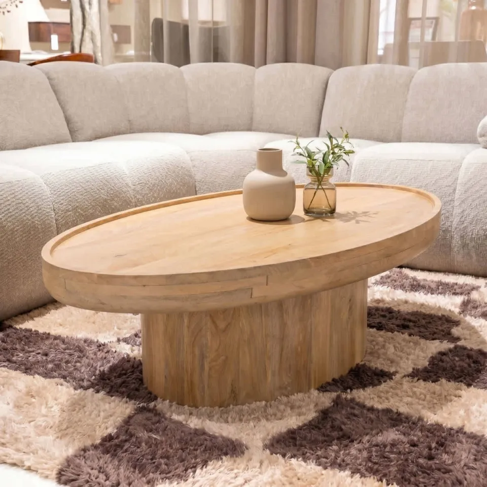 Giga Meubel Salontafel Sola Ovaal - Mangohout - Naturel - 120x65x39cm, foto 4
