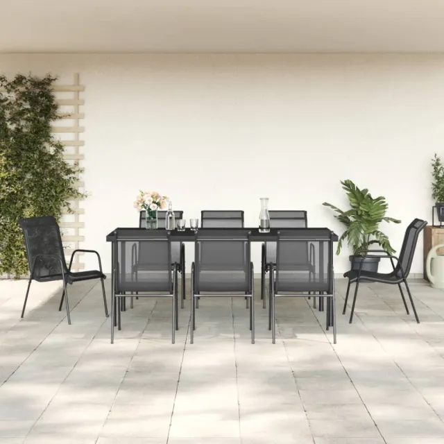 vidaXL 9-delige Tuinset textileen en staal zwart, foto 2
