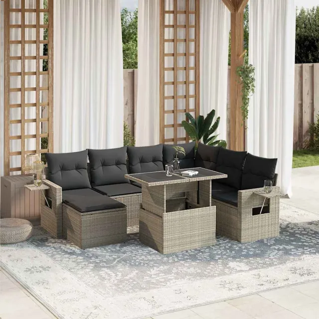 vidaXL 8-delige Loungeset met kussens poly rattan lichtgrijs grijs, foto 2