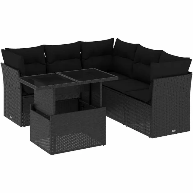 vidaXL 6-delige Loungeset met kussens poly rattan zwart