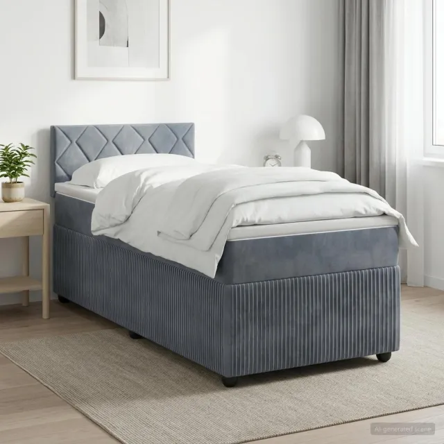 vidaXL Boxspringbed met matras Donkergrijs 90 x 200 cm Fluweel Blauw