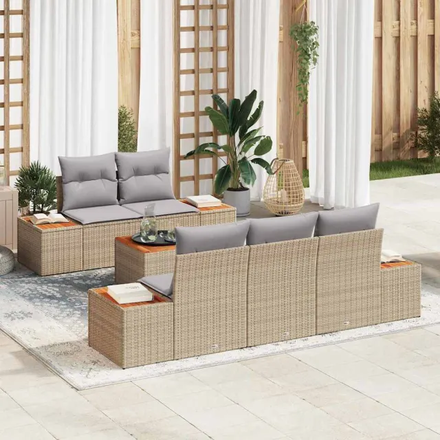 vidaXL Tuinbankenset 6 st Beige Poly riet, foto 2