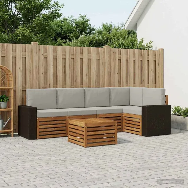 vidaXL Buiten bankenset 6 st 5-zits Naturel en lichtgrijs