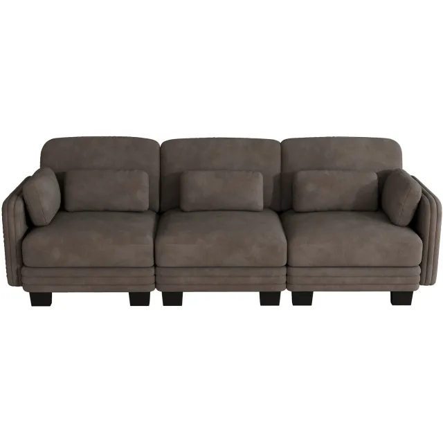 Wishdor 3-zitsbank - Rechte modulaire zitbank met verplaatsbare kussens - Chenille bekleding en gelaagde zitkussens - Moderne stijl - Voor woonkamer en appartement - Bruin - 253 x 88 x 88 cm