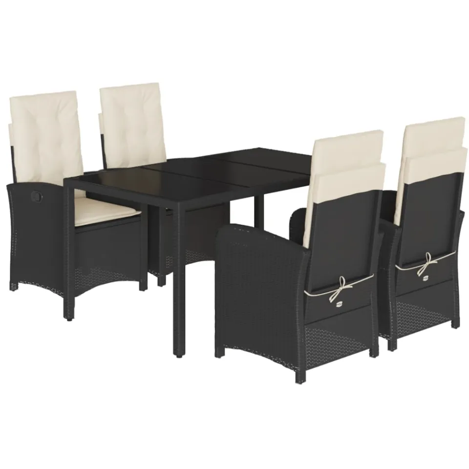 vidaXL 5-delige Tuinset met kussens poly rattan zwart, foto 4