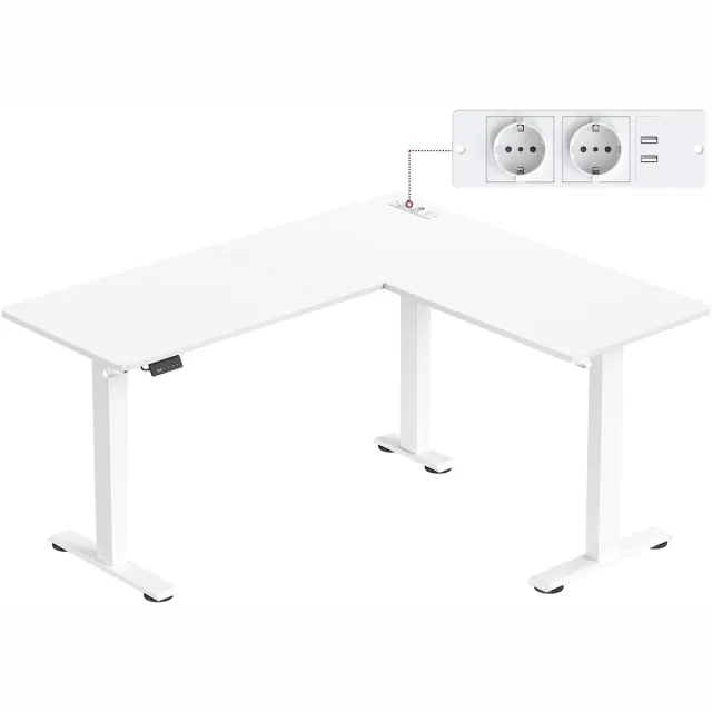 NordHaus Elektrisch Bureau L-vormig - Zit Sta Hoekbureau Verstelbaar - Geheugenfunctie & Oplaadstation - 140x160 cm Werkstation White