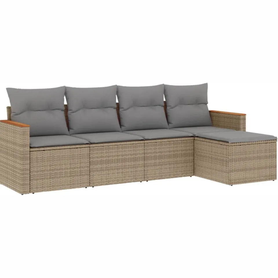 vidaXL 5-delige Loungeset met kussens poly rattan beige, foto 3