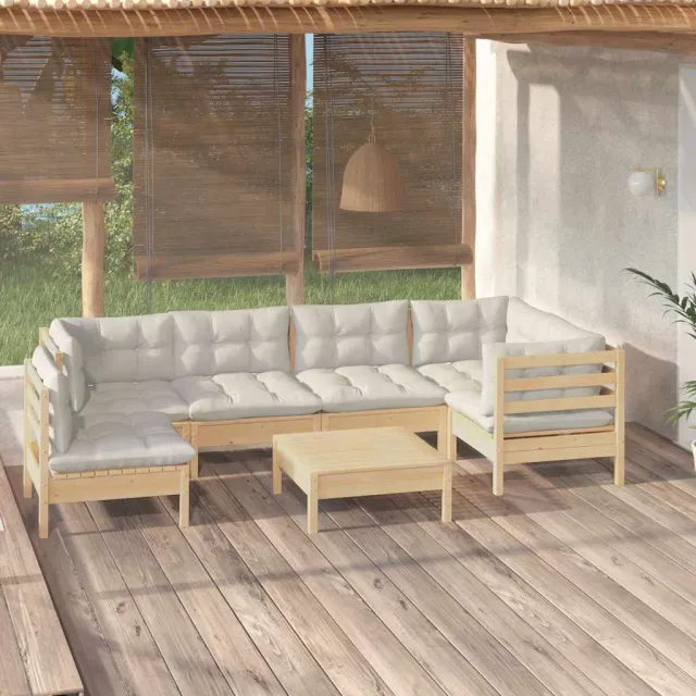 vidaXL 7-delige Loungeset met crèmekleurige kussens grenenhout, foto 2