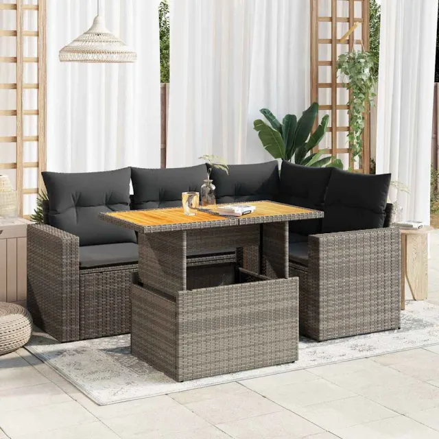 vidaXL 5-delige Loungeset met kussens poly rattan grijs, foto 2