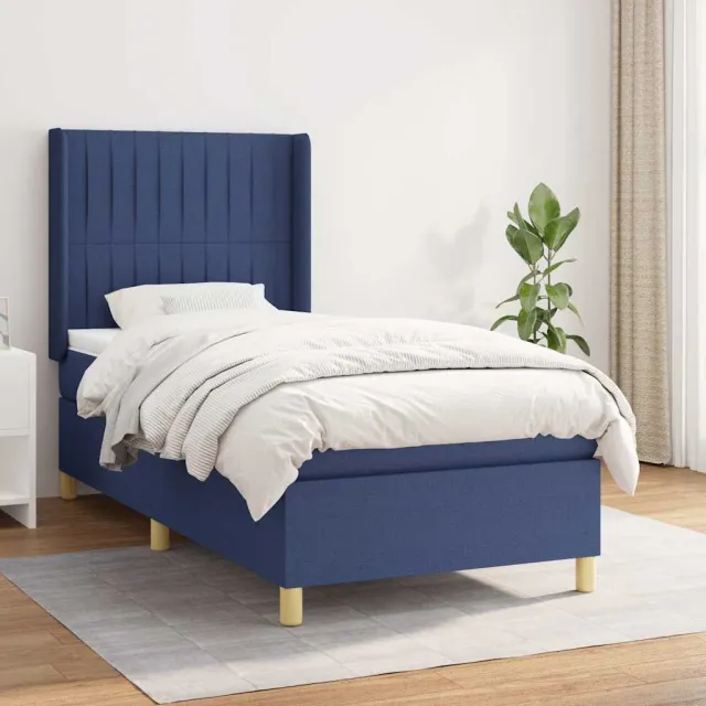 vidaXL Boxspring met matras stof blauw 100x200 cm