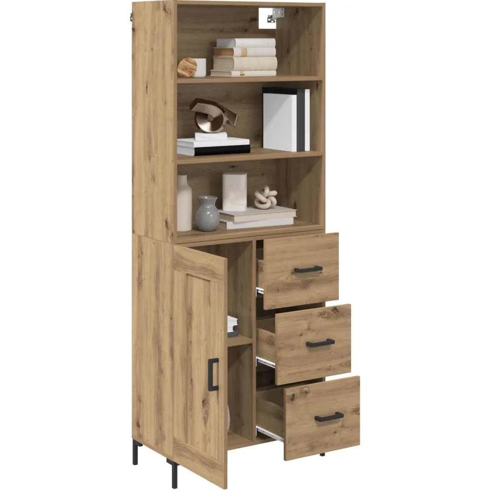 vidaXL Hoge kast Artisan Eiken 69,5 x 34 x 180 cm Bewerkt hout Bruin