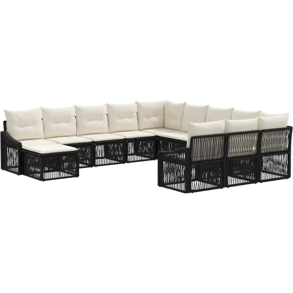 vidaXL Tuinbankenset 12 st 12-zits Zwart poly rattan, foto 3