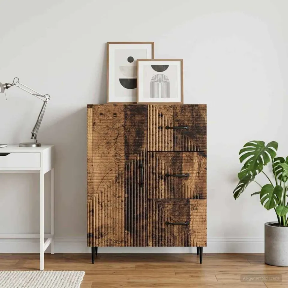vidaXL Dressoir met lade Oud hout 66 x 34,5 x 89,5 cm Bewerkt hout bruin, foto 3