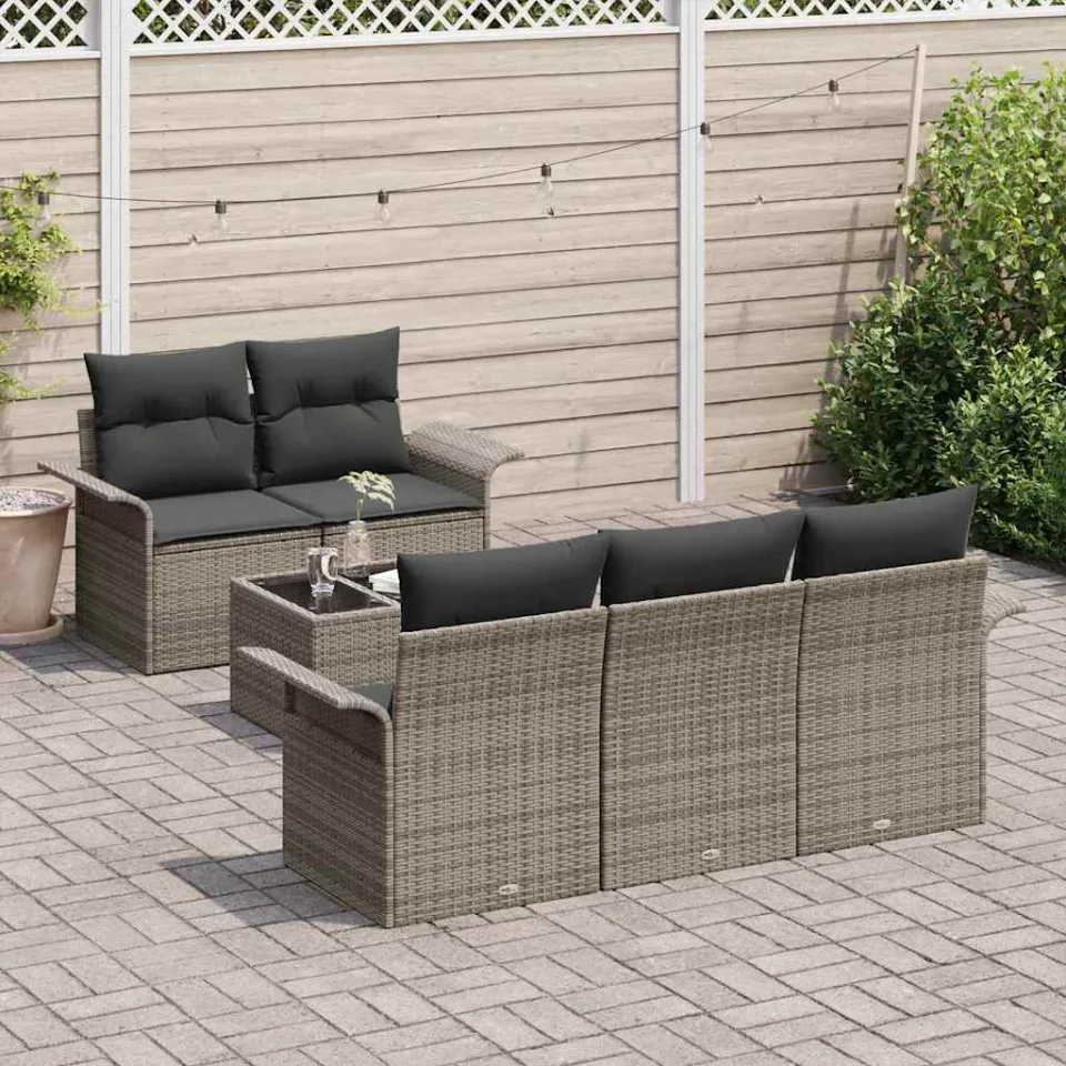vidaXL Bankstel 6 st Grijs poly rattan, foto 3