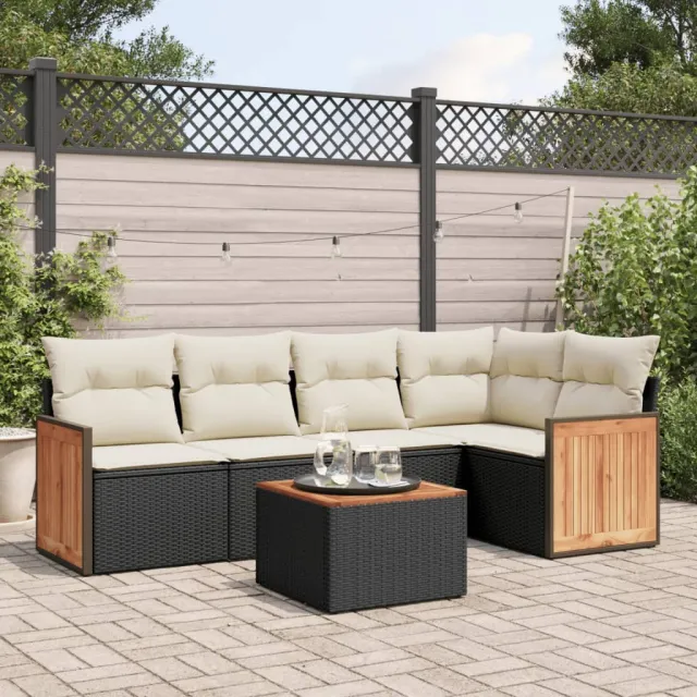 vidaXL 6-delige Loungeset met kussens poly rattan zwart, foto 2