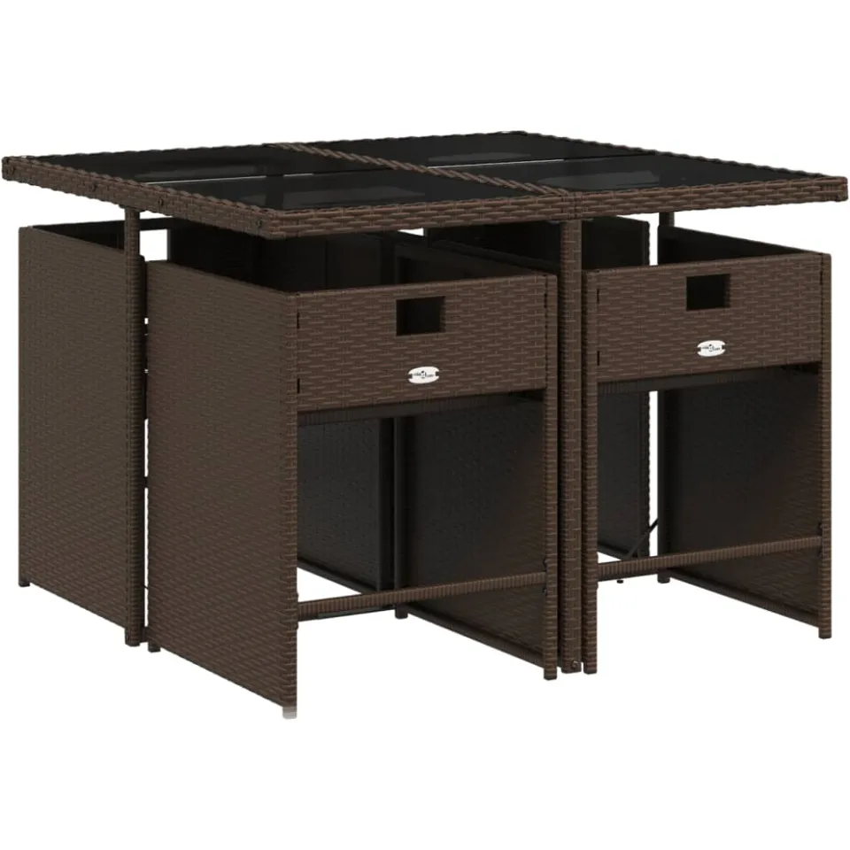 vidaXL 5-delige Tuinset met kussens poly rattan bruin