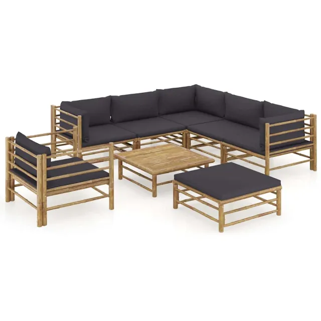 vidaXL 8-delige Loungeset met donkergrijze kussens bamboe Grijs