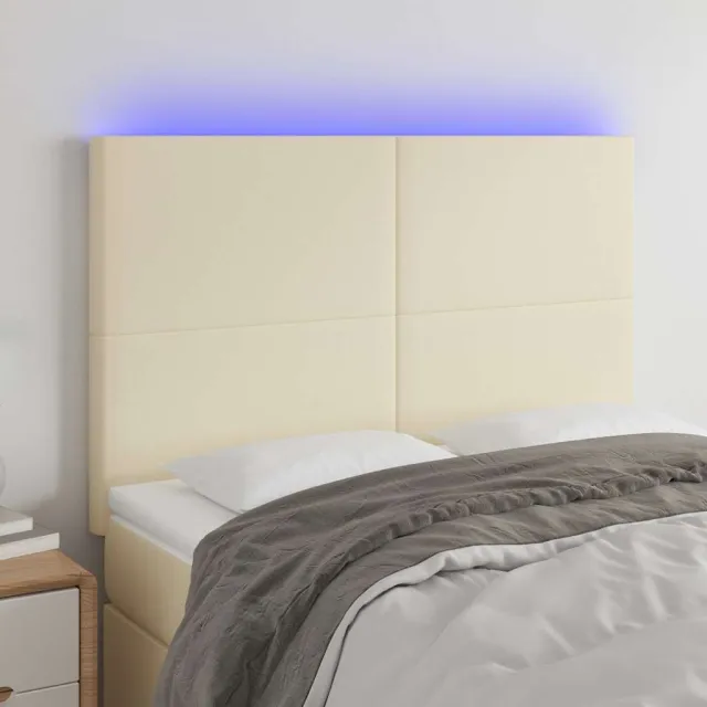 vidaXL Hoofdbord LED 144x5x118/128 cm kunstleer crèmekleurig