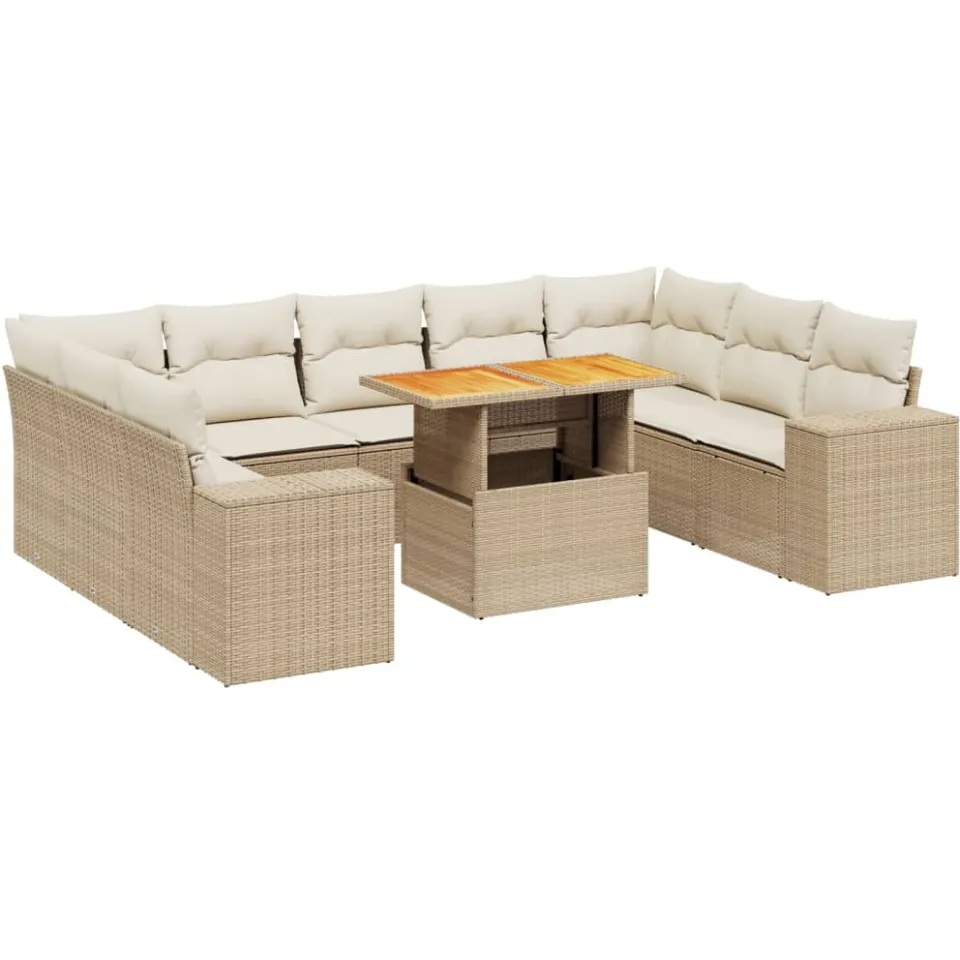 vidaXL 10-delige Loungeset met kussens poly rattan beige, foto 3