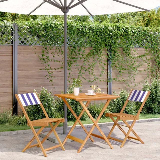 vidaXL 3-delige Bistroset stof en massief hout blauw en wit