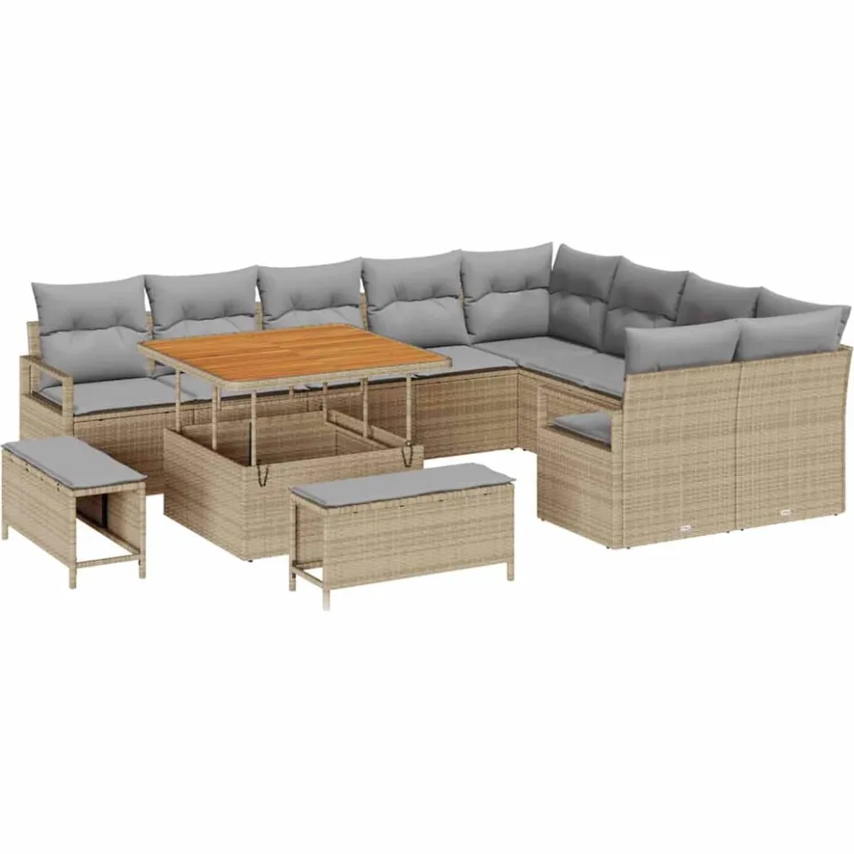vidaXL Tuinbankenset 12 st Beige poly rattan