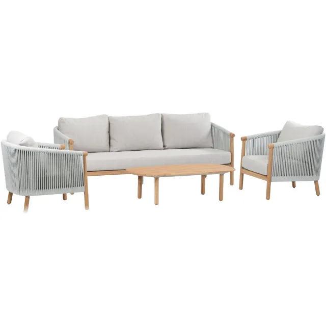 Normin Stoel-bank loungeset Es Vedra | 4-delig | 5 personen | Cream/Naturel | Rope & teakhout Cream, Naturel