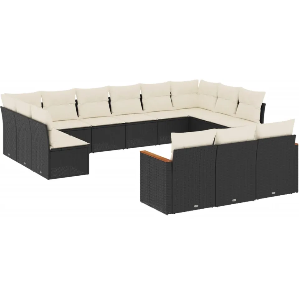 vidaXL 13-delige Loungeset met kussens poly rattan zwart