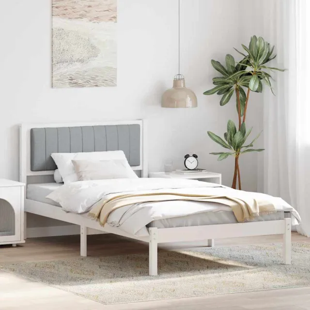 vidaXL Bedframe met Gevoerd Hoofdgedeelte Lichtgrijs 100 x 200 cm Wit