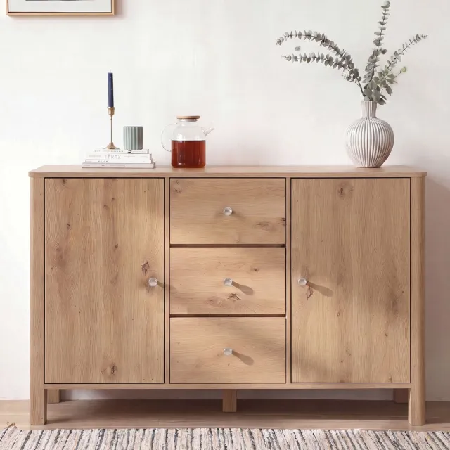 COVREO Dressoir 120 x 40 x 80 cm - eikenkleur, 3 laden en 2 deuren