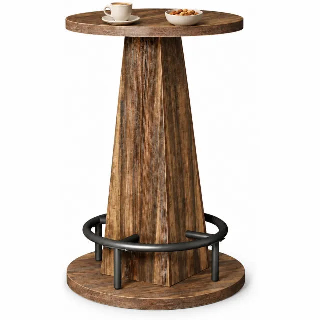 DMG Supply Bartafel - Rond - Ø 60 x 95 cm - Met Voetensteun - Bruin en Zwart