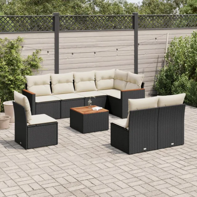 vidaXL 9-delige Loungeset met kussens poly rattan zwart, foto 2