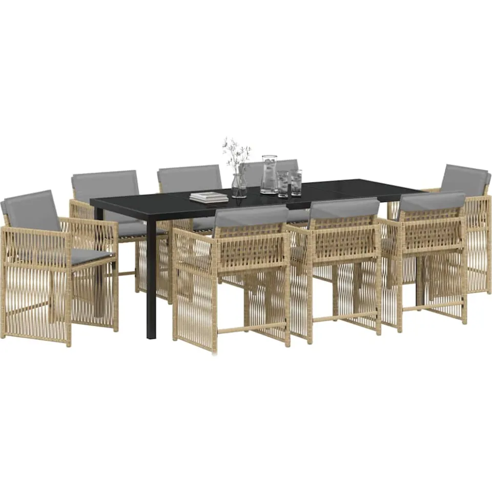 vidaXL Tuin eettafelset 9 st Beige poly rattan