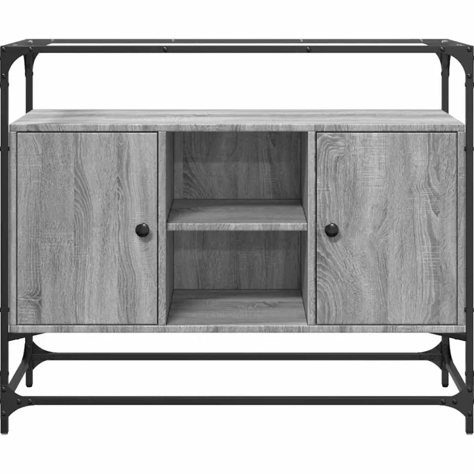 vidaXL Dressoir met glazen blad 98x35x81 cm bewerkt hout grijs sonoma