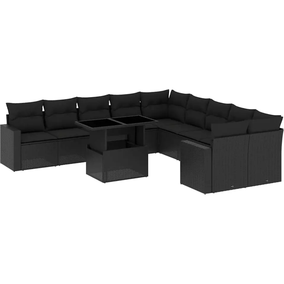 vidaXL 11-delige Loungeset met kussens poly rattan zwart