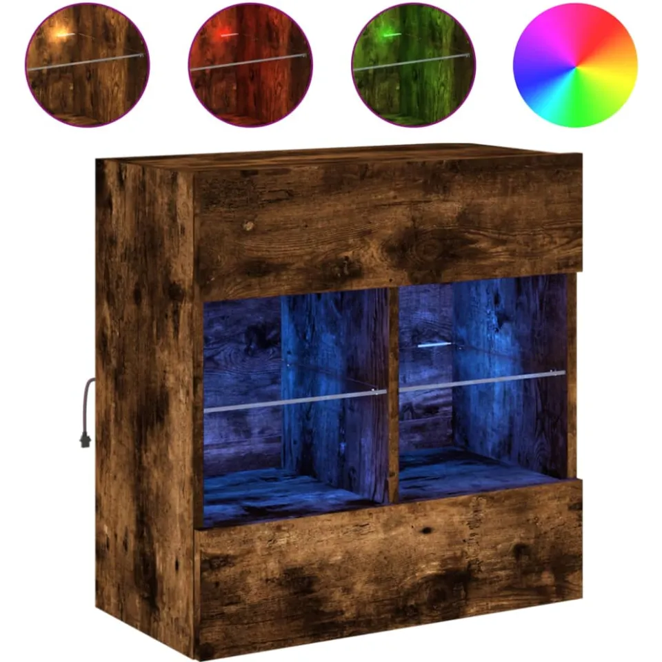 vidaXL Tv-wandmeubel met LED-verlichting 58,5x30x60,5 cm gerookt eiken, foto 3