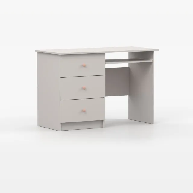 AJE Meubles B.V. Modern kinderkamer- en tienerkamer bureau met 3 lades, robuust & onderhoudsvriendelijk – kinderschrijftafel, tienerschrijftafel, bureau voor kantoor, computertafel - Bureau Fizzy II - Kasjmier + roze handgrepen Kasjmier + handgrepen roze