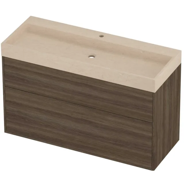 Proline Evoli Badmeubelset Hardsteen Loft 1 Kraangat Voor Grepen 120x46x75 cm Sand Stone Vital Oak Eiken