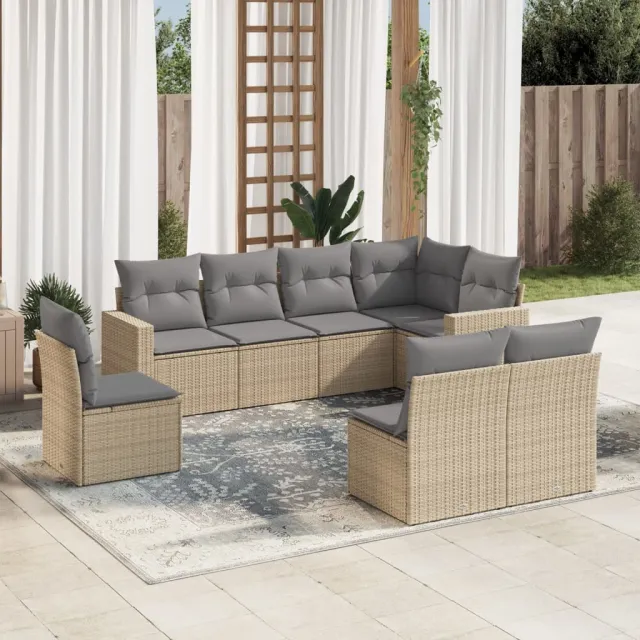 vidaXL 8-delige Loungeset met kussens poly rattan beige, foto 2