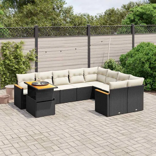 vidaXL 10-delige Loungeset met kussens poly rattan zwart, foto 2
