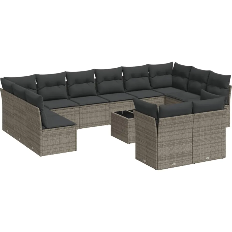 vidaXL 13-delige Loungeset met kussens poly rattan grijs, foto 3