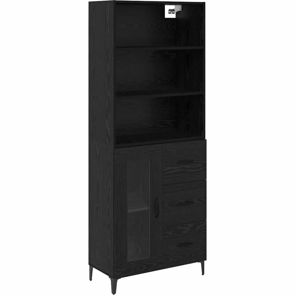 vidaXL Hoge kast Zwart Eiken 69,5 x 34 x 180 cm Bewerkt hout, foto 3