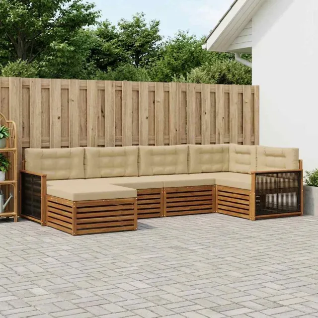 vidaXL Buiten bankenset 6 st 6-zits Natuurlijk en Beige