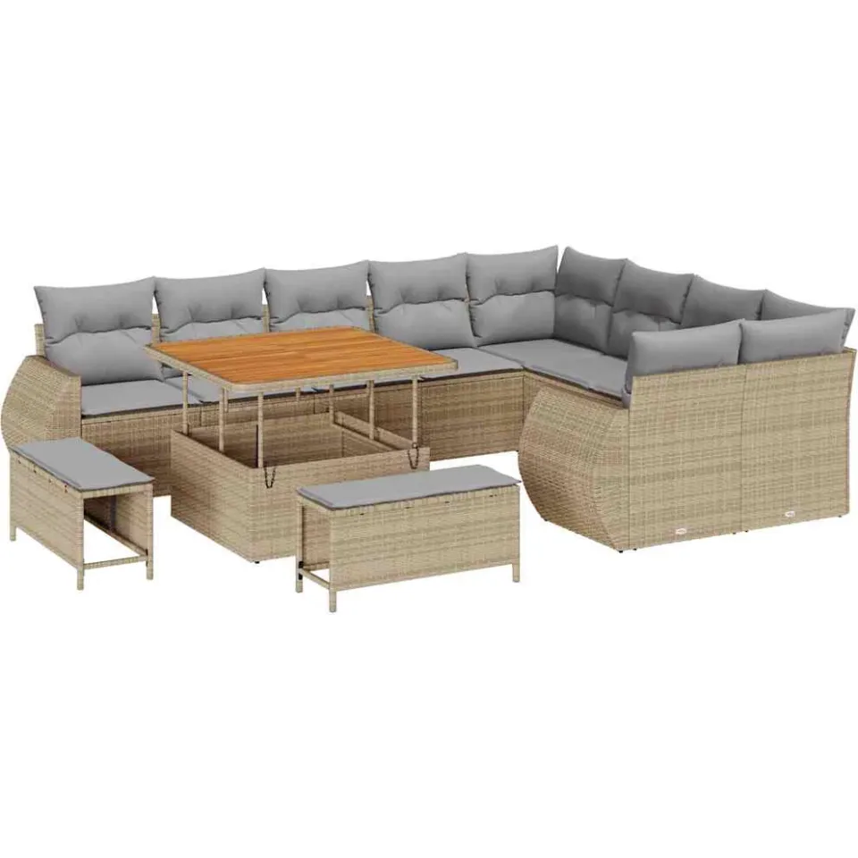 vidaXL Tuinbankenset 12 st Beige poly rattan, foto 4