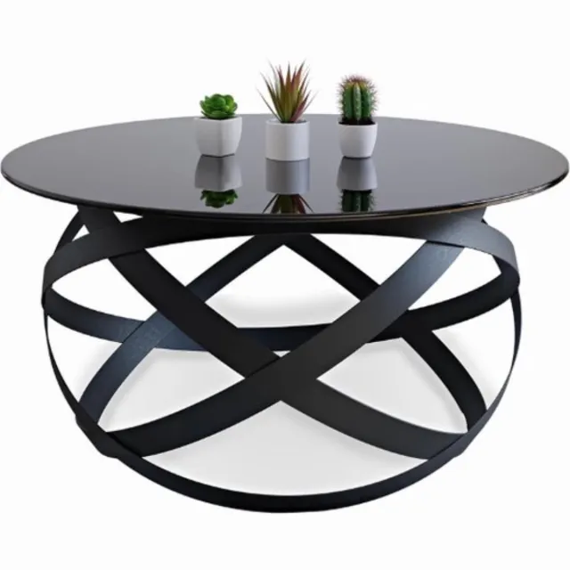 Thuys Luxe Salontafel – Koffietafel – Woonkamer – Bijzettafel – Industrieel – Bolvormig Frame – Modern Design – Stijlvol – Zwart